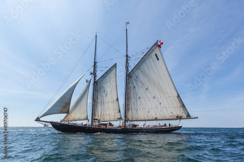 USA, Massachusetts, Cape Ann, Gloucester. Gloucester Schooner Festival, schooner parade of sail.