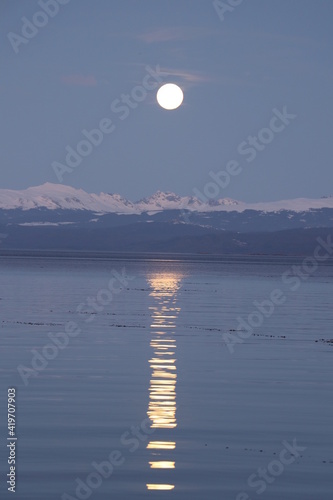 Full moon in the city of Ushuaia, Tierra del Fuego.