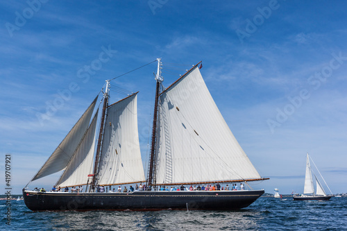 USA, Massachusetts, Cape Ann, Gloucester. Gloucester Schooner Festival, schooner parade of sail.