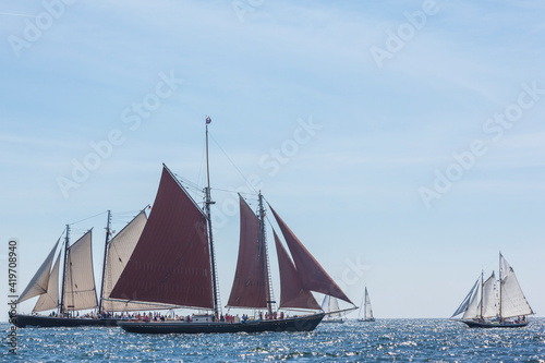 USA, Massachusetts, Cape Ann, Gloucester. Gloucester Schooner Festival, schooner parade of sail.