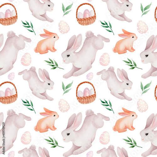 seamless pattern with Easter rabbits