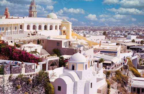 Obraz na płótnie Santorini, Greece : Catholic Cathedral church of saint john the baptist in the day, Fira, Famous Greek island w salonie