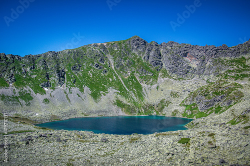 Obraz na płótnie Tatry Wysokie, droga z Doliny Pięciu Stawów na Świnicę w salonie
