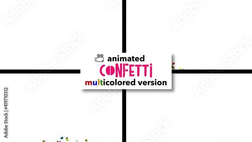 Animated confetti, Realistic set of 4 confetti animations with a reflective finish. Multi colored version, shapes of circles, hearts and squares, exploding, bursting, falling. 4K with Alpha mattes