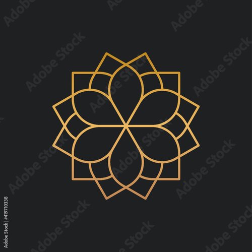 Golden linear floral ornament vector