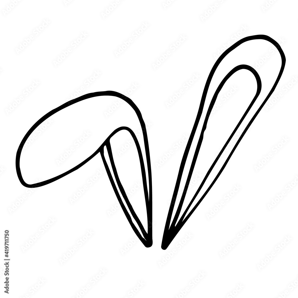 Rabbit Ears hand drawn vector doodle illustration. Cartoon hare ears. Isolated on white background. Spring season. Hand drawn simple element