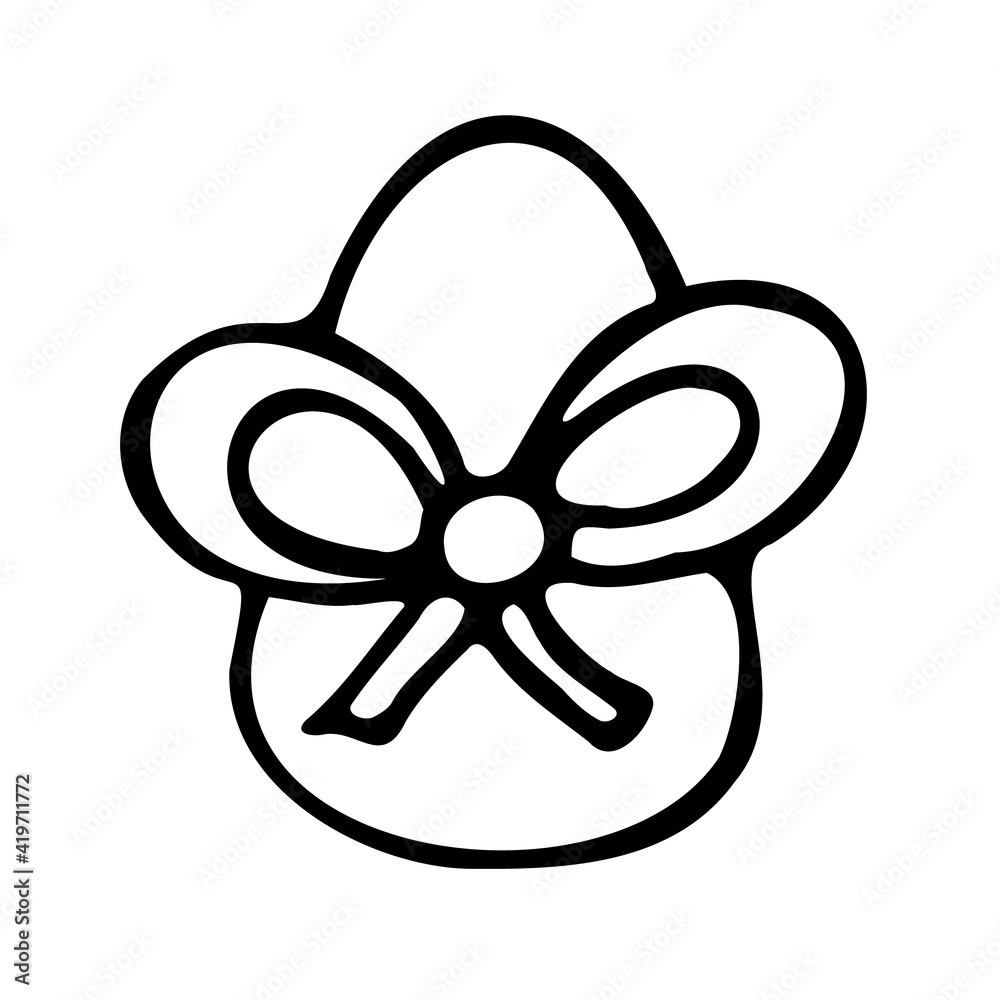 Easter Egg with a bow hand drawn vector doodle illustration. Cartoon Egg. Isolated on white background. Spring season. Hand drawn simple element