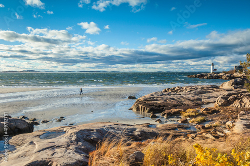 USA, Massachusetts, Cape Ann, Gloucester. Annisquam Lighthouse during autumn.