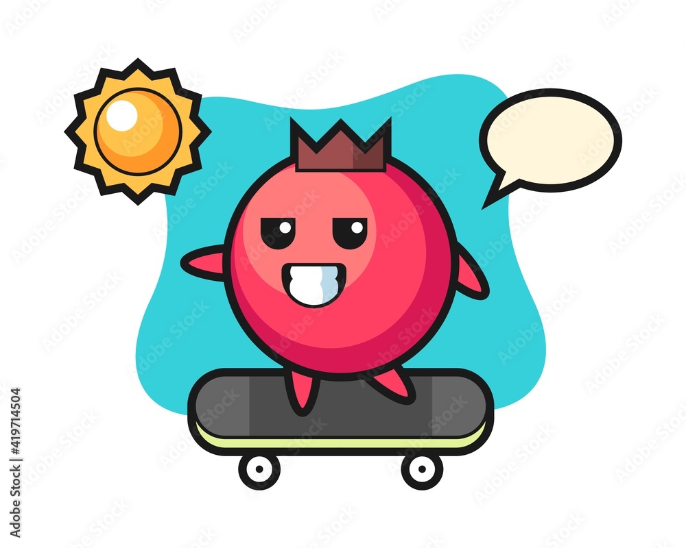 Cranberry character illustration ride a skateboard
