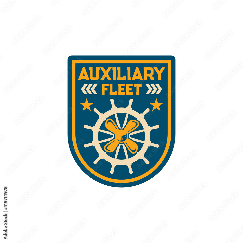 Royal Fleet Auxiliary naval fleet of UK Ministry of Defense isolated patch on army officer uniform. Vector maritime military chevron, marines squad provides vital logistical and operational support Royal Fleet Auxiliary naval fleet of UK Ministry of Defense isolated patch on army officer uniform. Vector maritime military chevron, marines squad provides vital logistical and operational support