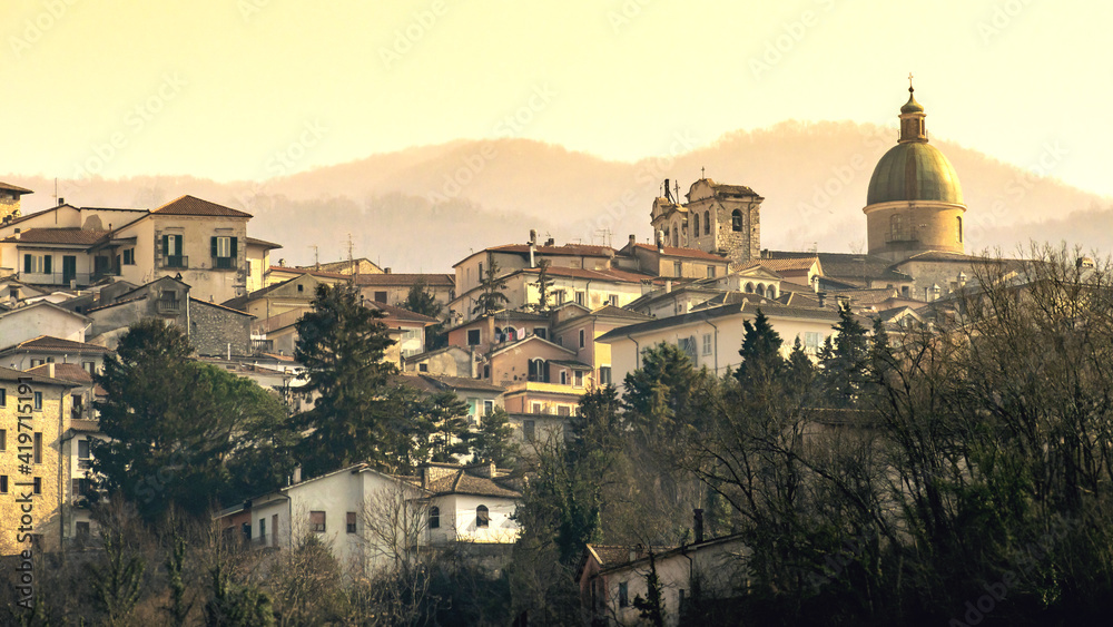 vintage style image of Atina town amid the Italian Apennine mountains of the south-east Lazio region