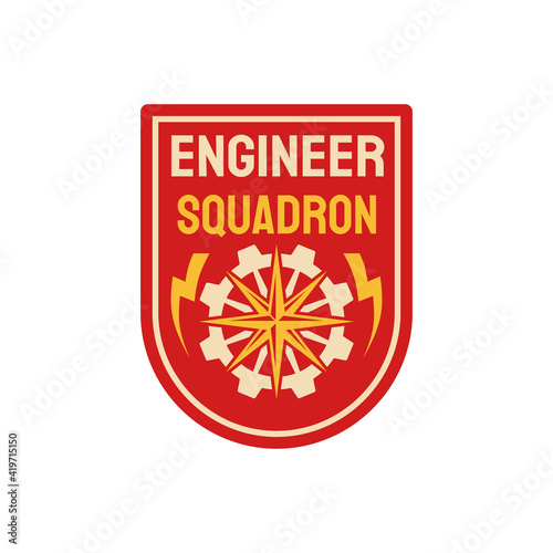 Repair battalion engineering squadron isolated patch on military uniform. Vector engineers division troops squad of navy marine fleet with windrose and steering wheel. Special forces elite chevron