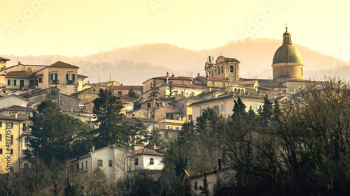 vintage style image of Atina town amid the Italian Apennine mountains of the south-east Lazio region