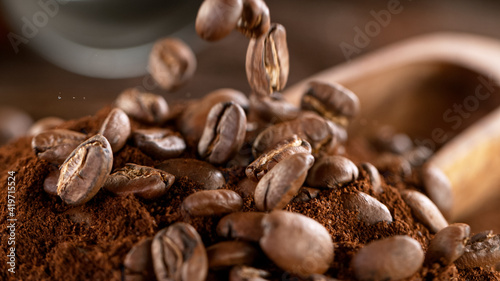 Falling Roasted Coffee Bean...