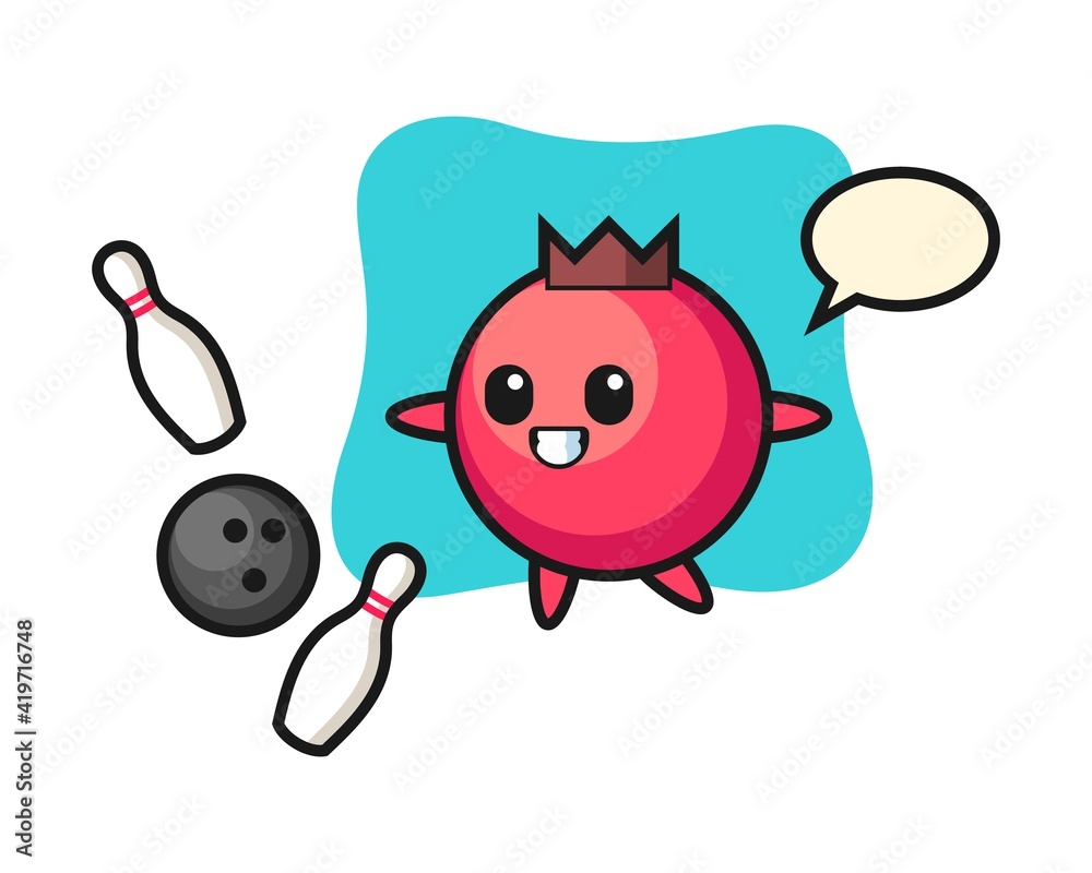 Character cartoon of cranberry is playing bowling Character cartoon of cranberry is playing bowling