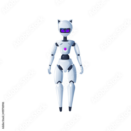 Woman robot artificial intelligence female cyborg isolated futuristic character. Vector ai bot, artificial mechanical droid. Sophisticated android robotic smart helper. Lady robot, sci fi cyber girl