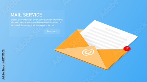 Yellow 3d vector mail icon. Isometric newsletter illustration. Email letters sending service concept.