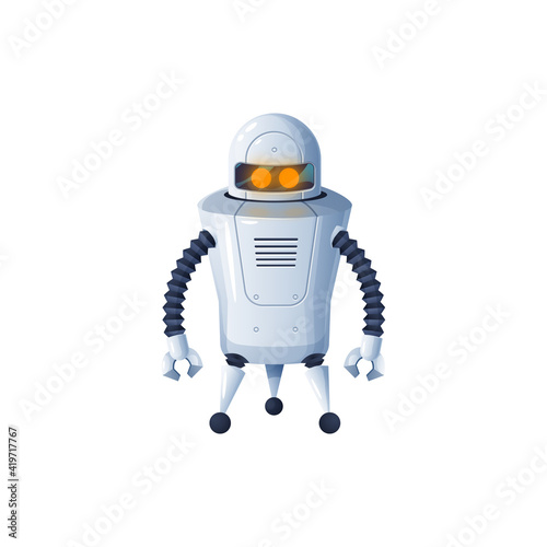 Cyber with grabs, modern technologies helper. Vector mechanical robot with arms to load objects isolated artificial intelligence cyborg. Smart kids plastic or metal toy, android with remote control