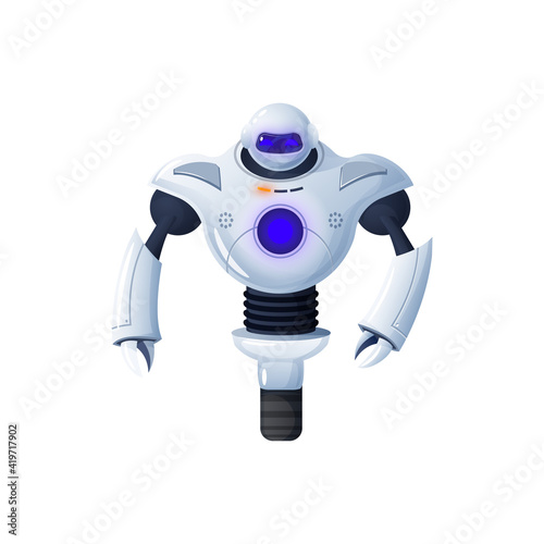 Robot on one wheel isolated futuristic character with arms. Vector friendly bot, single wheeled artificial intelligence monster, electronic cyborg. Modern kids toy, white humanoid robotic automation