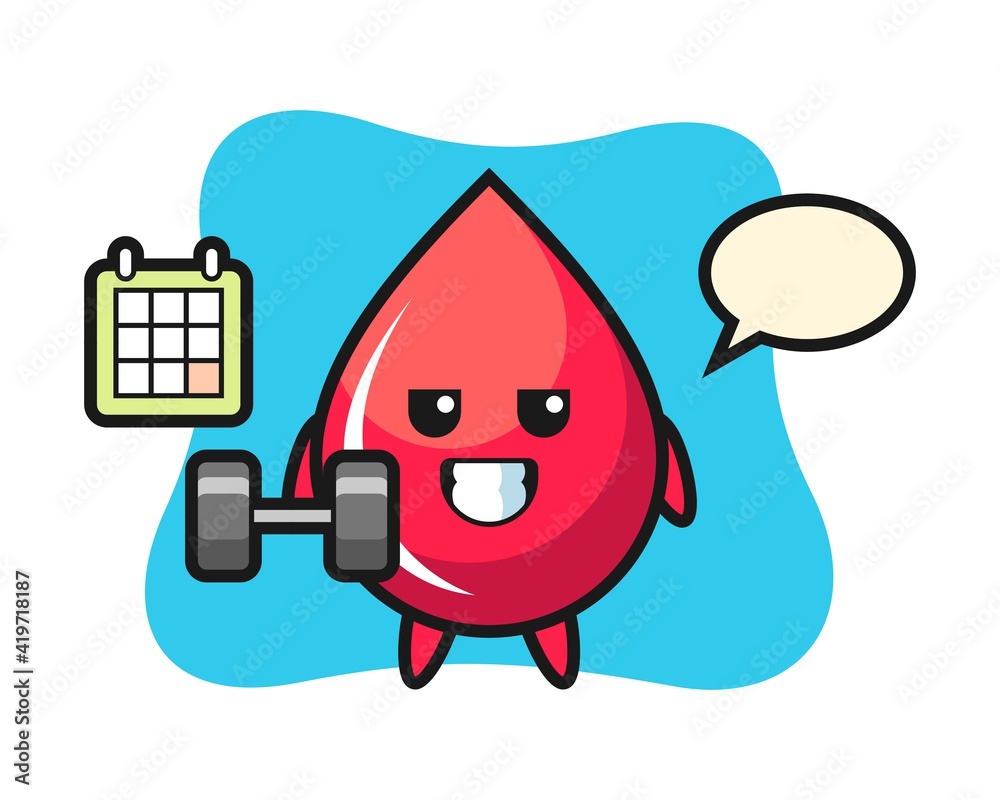 Blood drop mascot cartoon doing fitness with dumbbell Blood drop mascot cartoon doing fitness with dumbbell