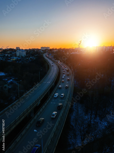 Evening Voronezh cityscape. Transport junction, aerial view © Mulderphoto