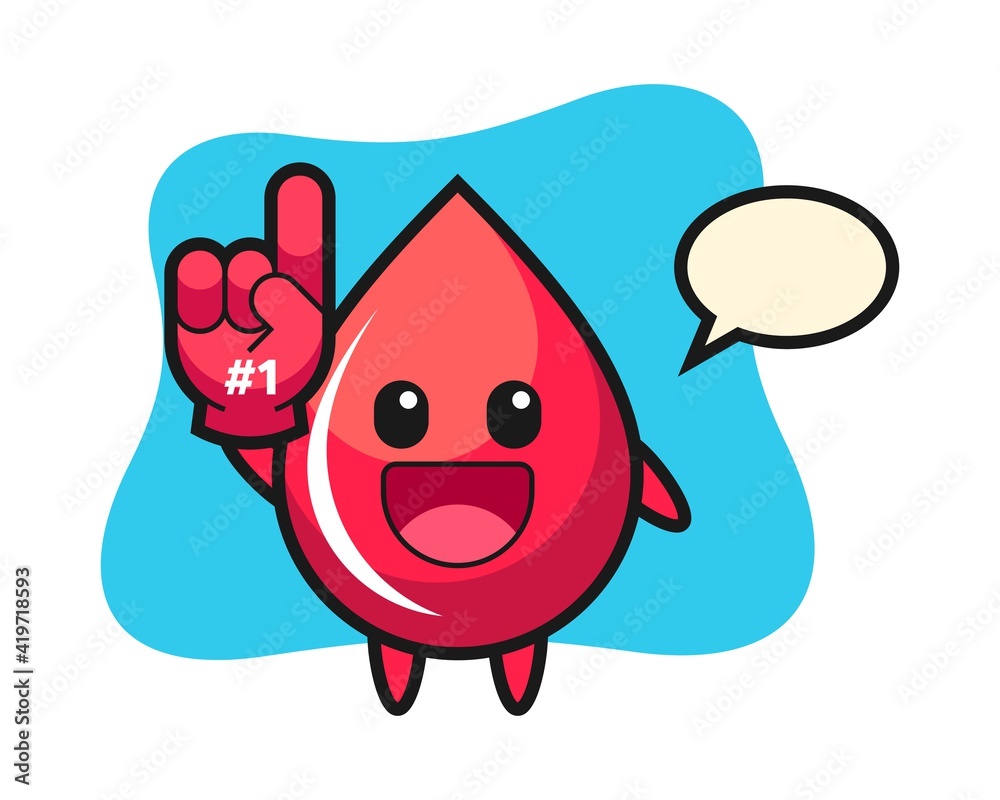 Blood drop illustration cartoon with number 1 fans glove Blood drop illustration cartoon with number 1 fans glove