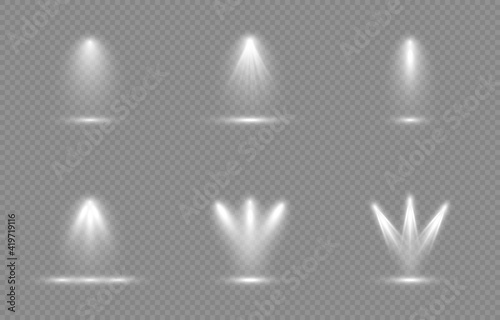 Vector set of light. Light source  studio lighting  walls  png. Light beams  light effect.