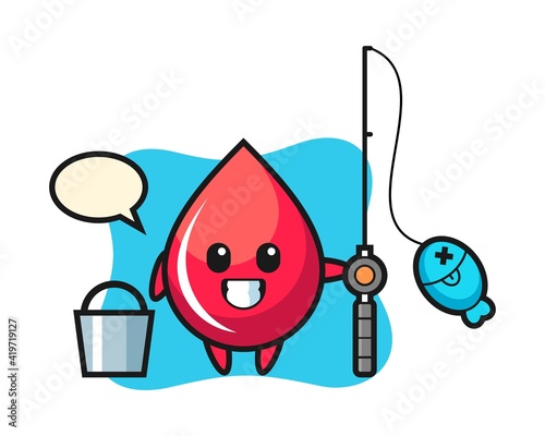 Mascot character of blood drop as a fisherman