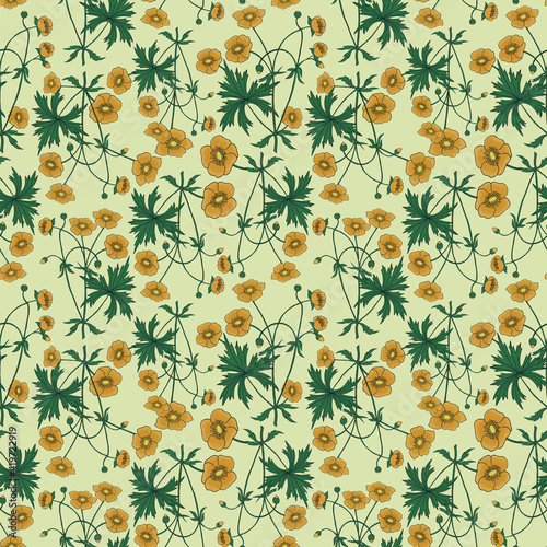 Seamless botanical light pattern with meadow flowers 