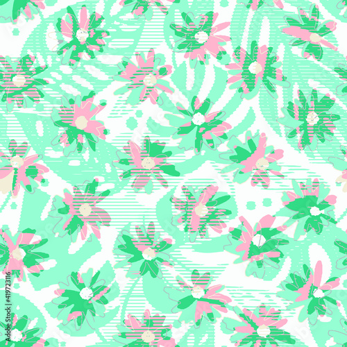 botainical colorful retro vector floral seamless pattern	
 photo