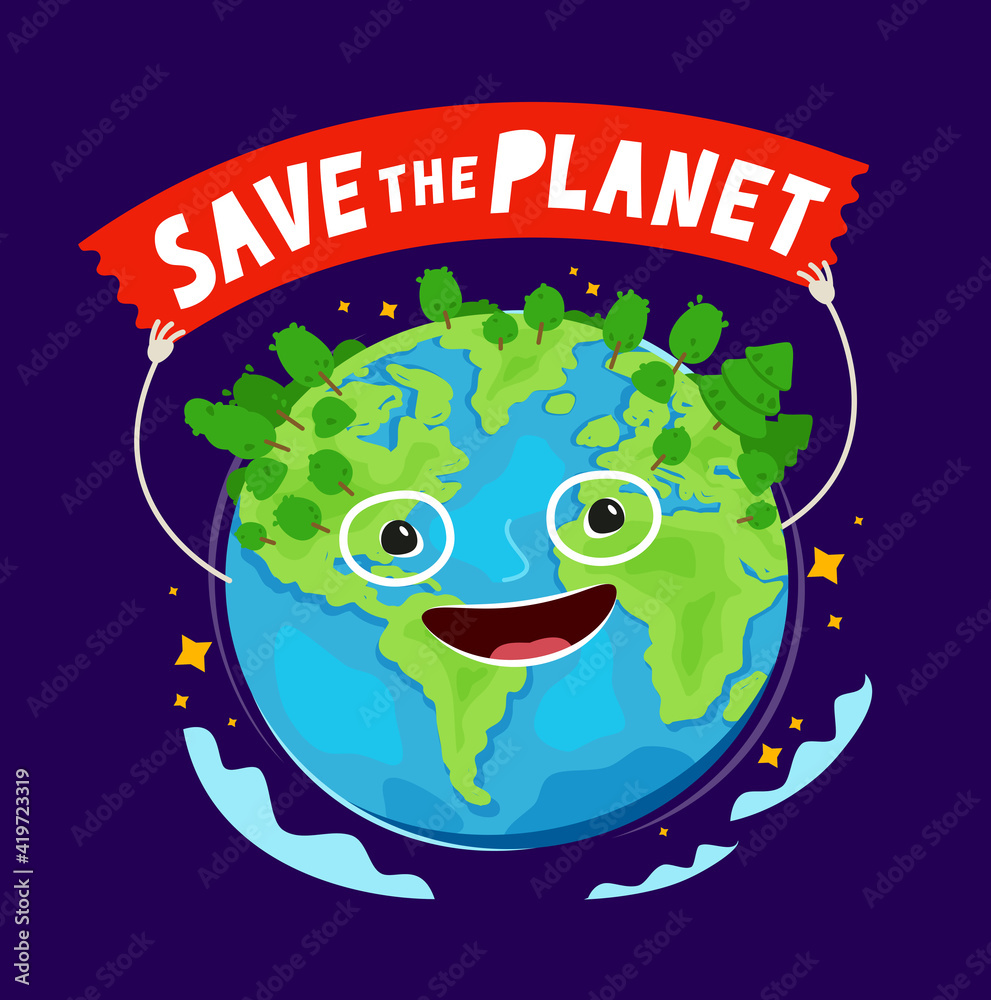 Save the planet. Environmental protection, ecology concept cartoon vector  Stock Vector | Adobe Stock