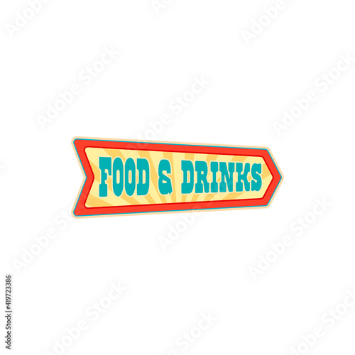 Circus bar with snacks pointer isolated retro invitation pointer to buy food and drinks. Vector signboard with info about place to enjoy fastfood snacks at big top circus tent of chapiteau marquee