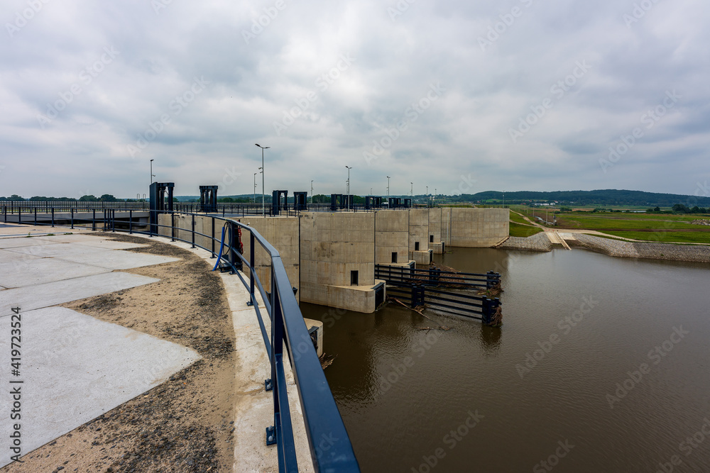 Dam on the Odra River in Racibórz, Poland.