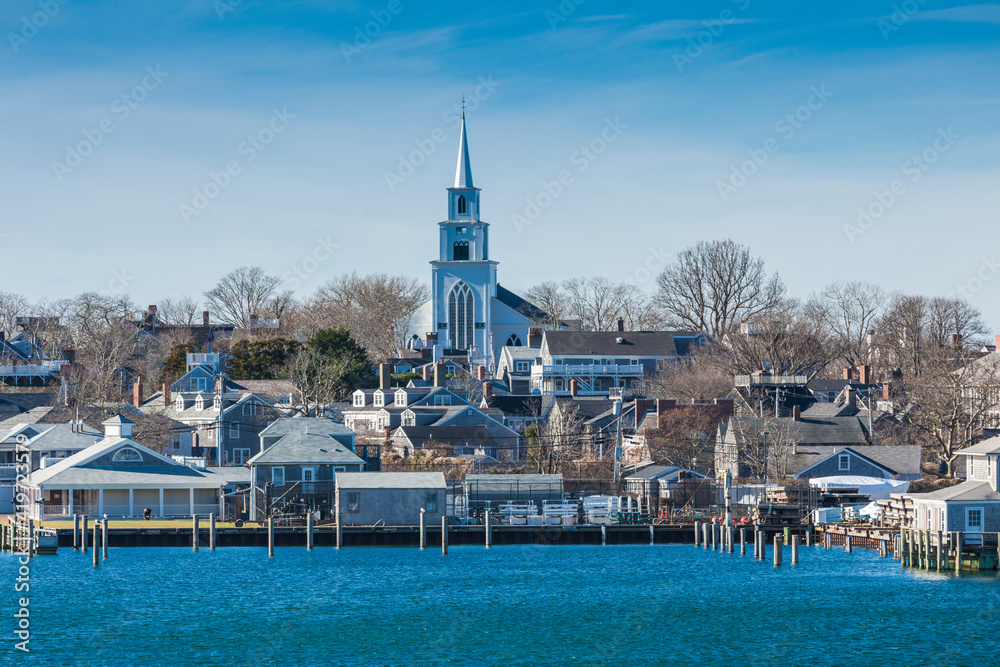 USA, Massachusetts, Nantucket Island. Nantucket Town, First Congregational Church exterior.
