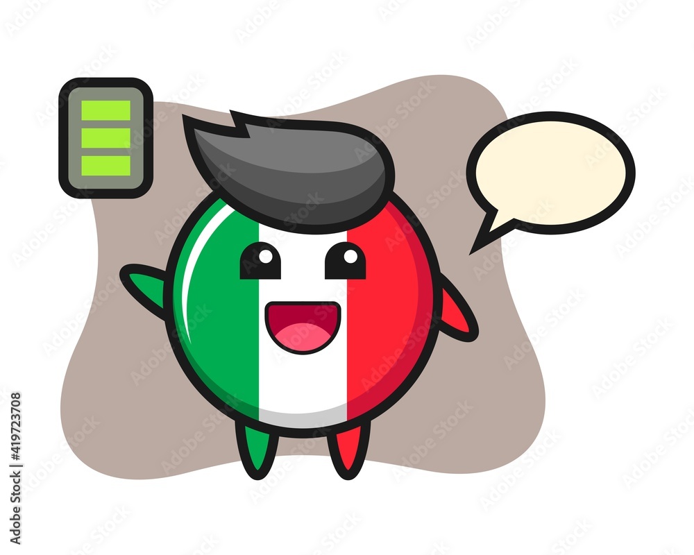 Italy flag badge mascot character with energetic gesture Italy flag badge mascot character with energetic gesture