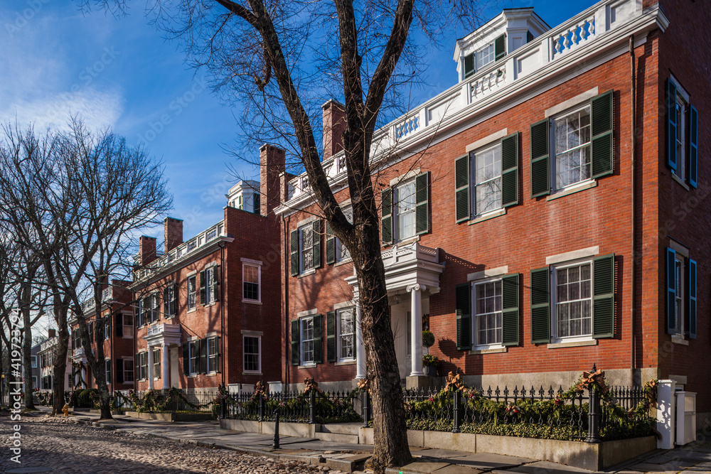 Fototapeta premium USA, Massachusetts, Nantucket Island. Nantucket Town, Main Street, historic house detail.