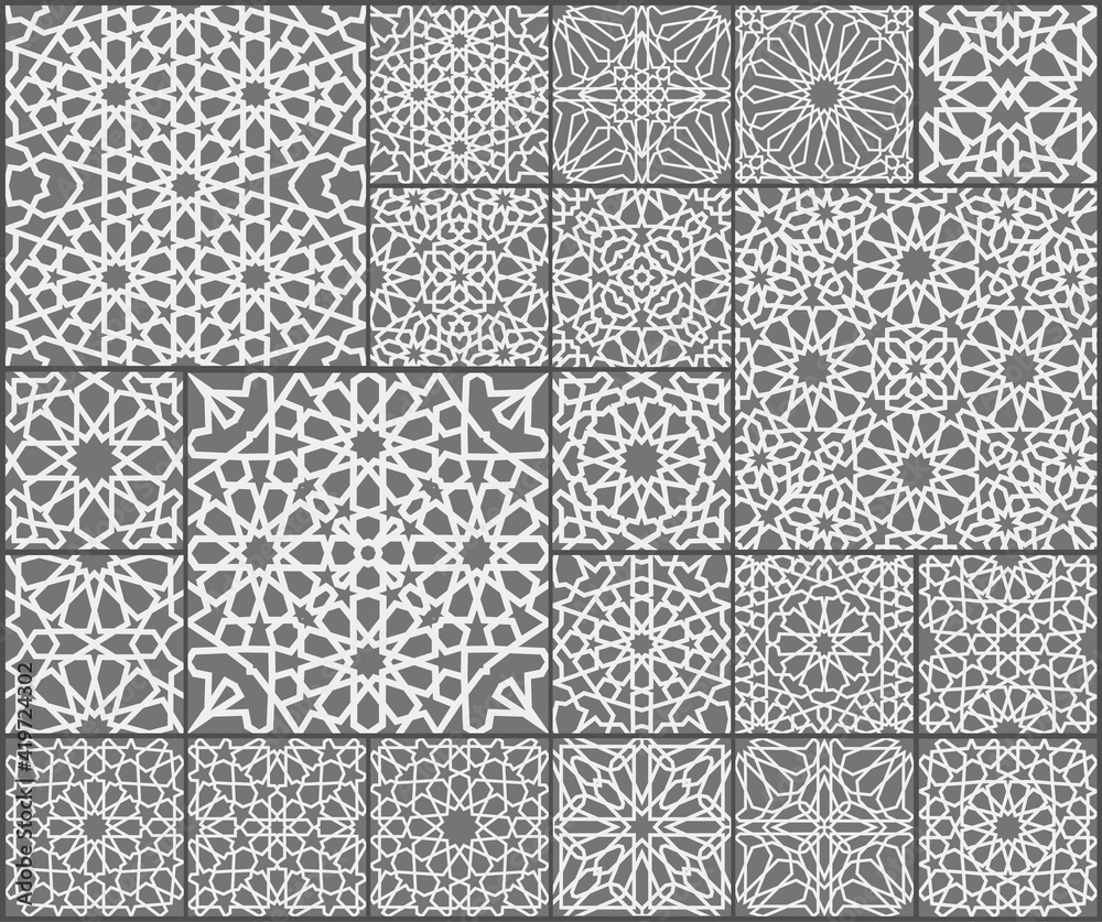 Islamic ornament vector set. Arabic ramadan pattern tile patchwork. Islamic flower motif ramadan mubarak. Muslim star pattern simple. Islamic ornament vector set. Arabic ramadan pattern tile patchwork. Islamic flower motif ramadan mubarak. Muslim star pattern simple.