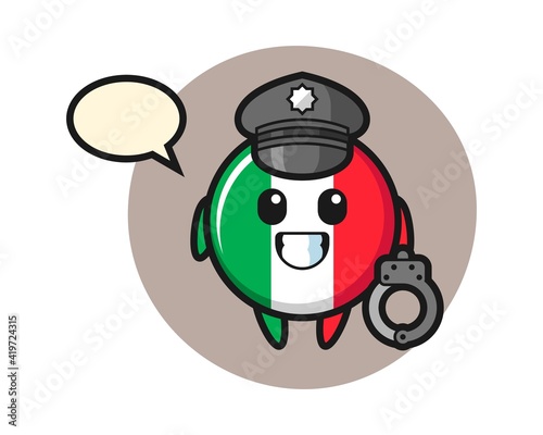 Cartoon mascot of italy flag badge as a police