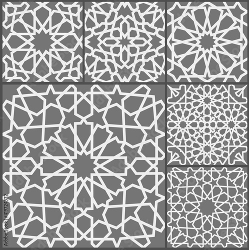 Islamic ornament vector set. Arabic ramadan pattern tile patchwork. Islamic flower motif ramadan mubarak. Muslim star pattern simple.