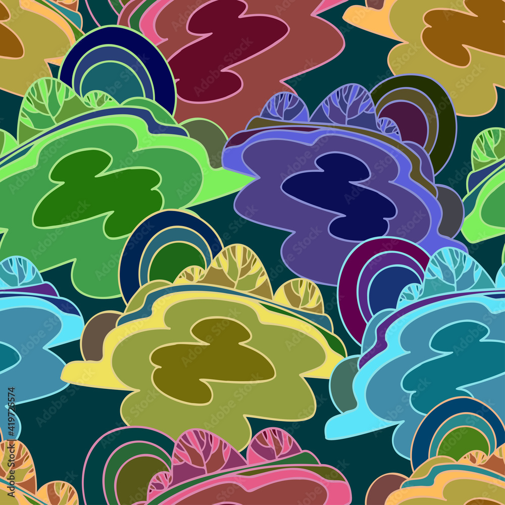 Vector seamless colorful pattern of ornamental abstract shapes