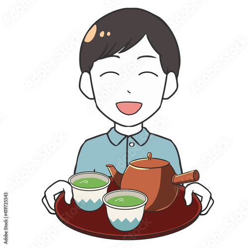 笑顔のお茶出し　男性
