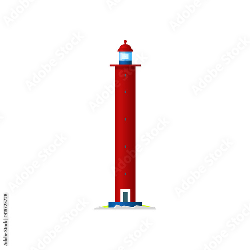 Lighthouse, sea beacon tower or water light house, vector old vintage. Beach shore and nautical port coast or harbor guide icon, storm radar or lighthouse building with lamp searchlight