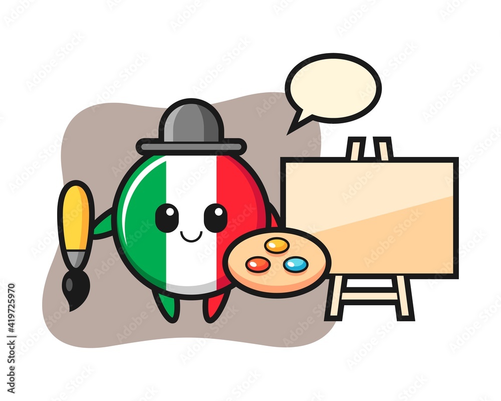 Fototapeta premium Illustration of italy flag badge mascot as a painter