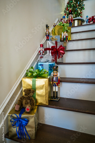USA, Massachusetts, Nantucket Island. Nantucket Town, Christmas decorations and nutcracker.
