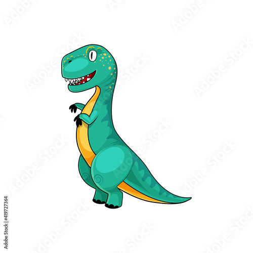 T-rex green dinosaur Parasaurolophus isolated cartoon extinct animal. Vector Tyrannosauridae or tyrannosaurids, tyrant lizards. Tyrannosaurus theropod dino prehistoric coelurosaurian theropod dinosaur photo