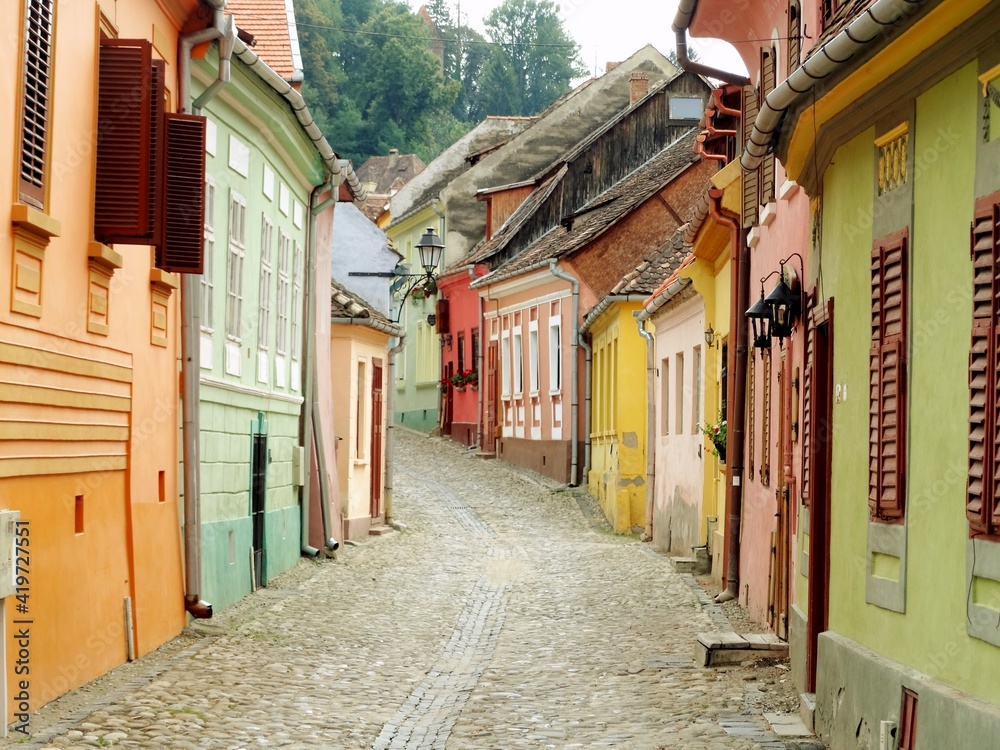 Fototapeta premium Sighisoara, city, tourist, in Romania, monuments, historic buildings,