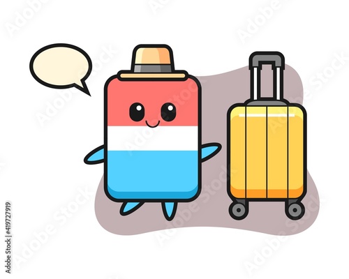 Eraser cartoon illustration with luggage on vacation
