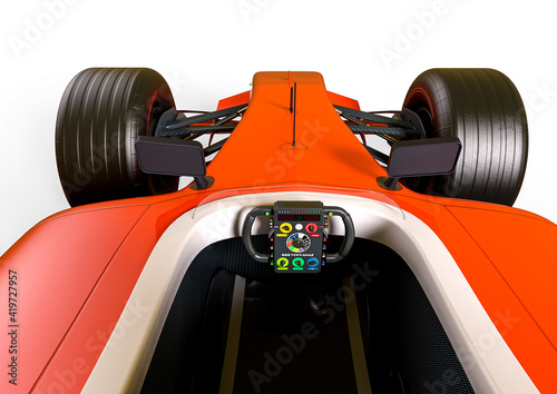 race car in white background top close up view