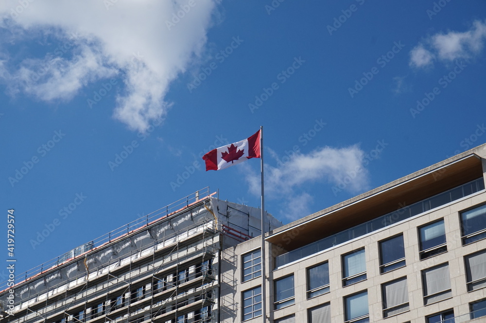 Canadian flag on the roof