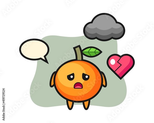 Mandarin orange cartoon illustration is broken heart